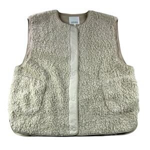 Haven Well Within Sherpa Button Snap Vest Womens XXL Beige Teddy Fleece Cozy